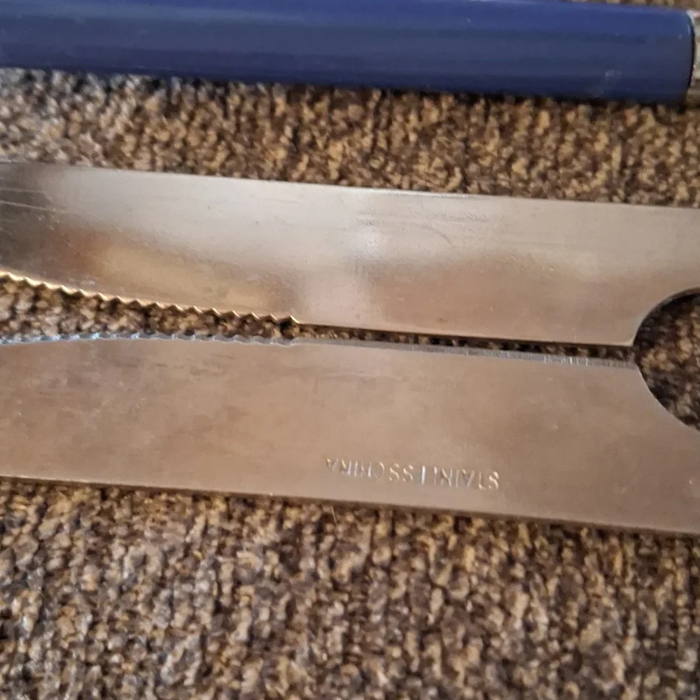Table Knives blue plastic handle stainless China 4